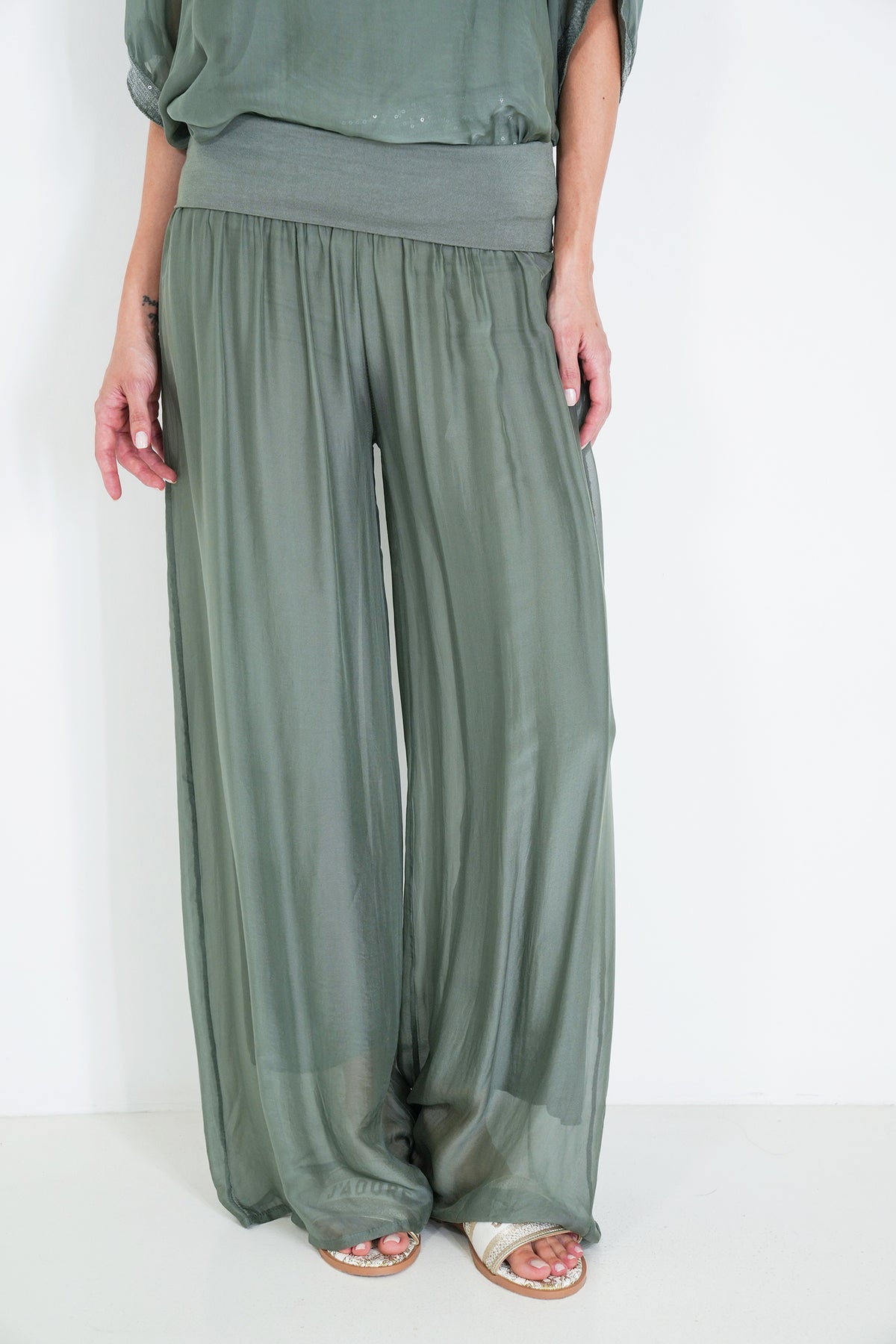 Olive Silk Harem Pant