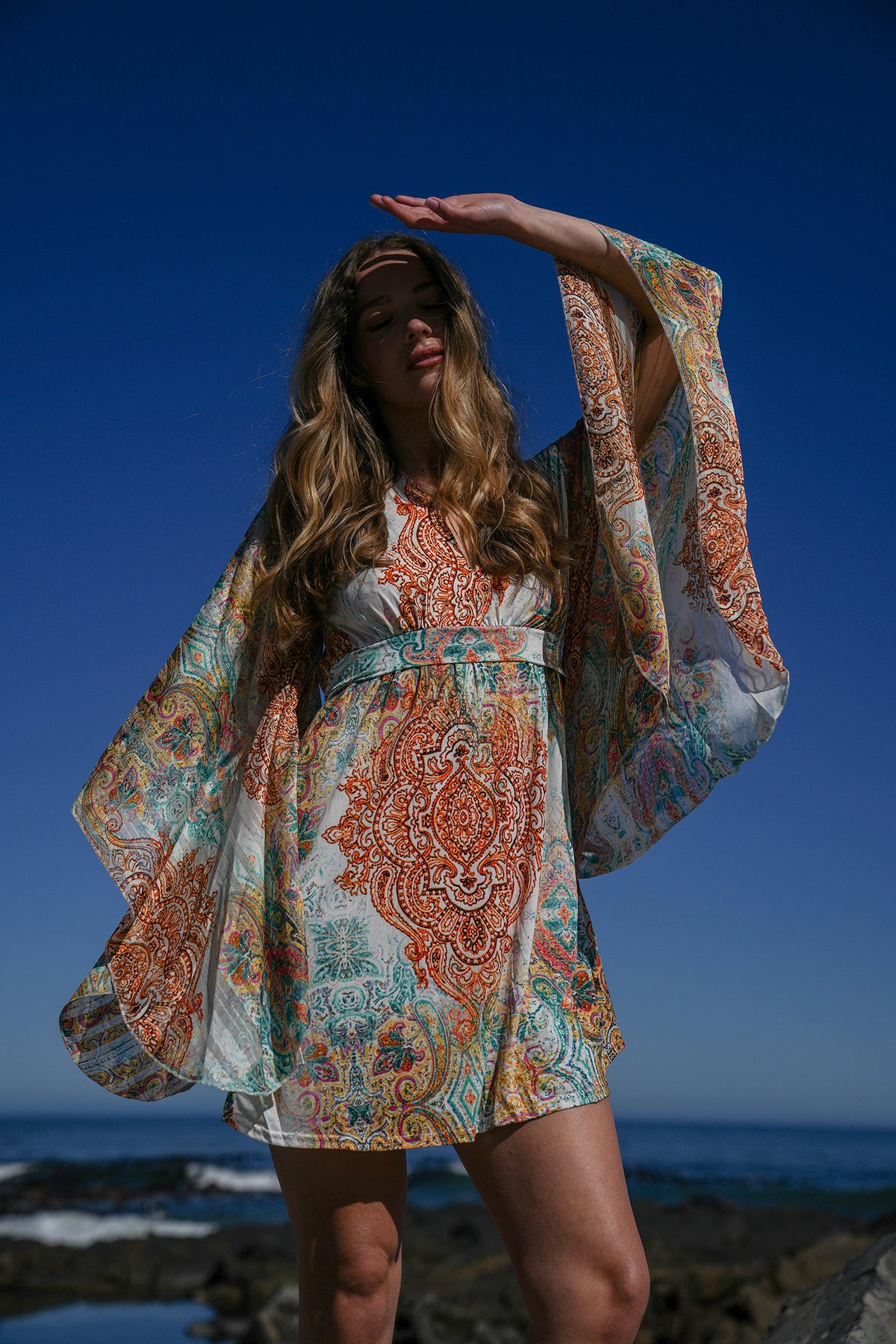 Teal and Yellow Paisley Butterfly Dress