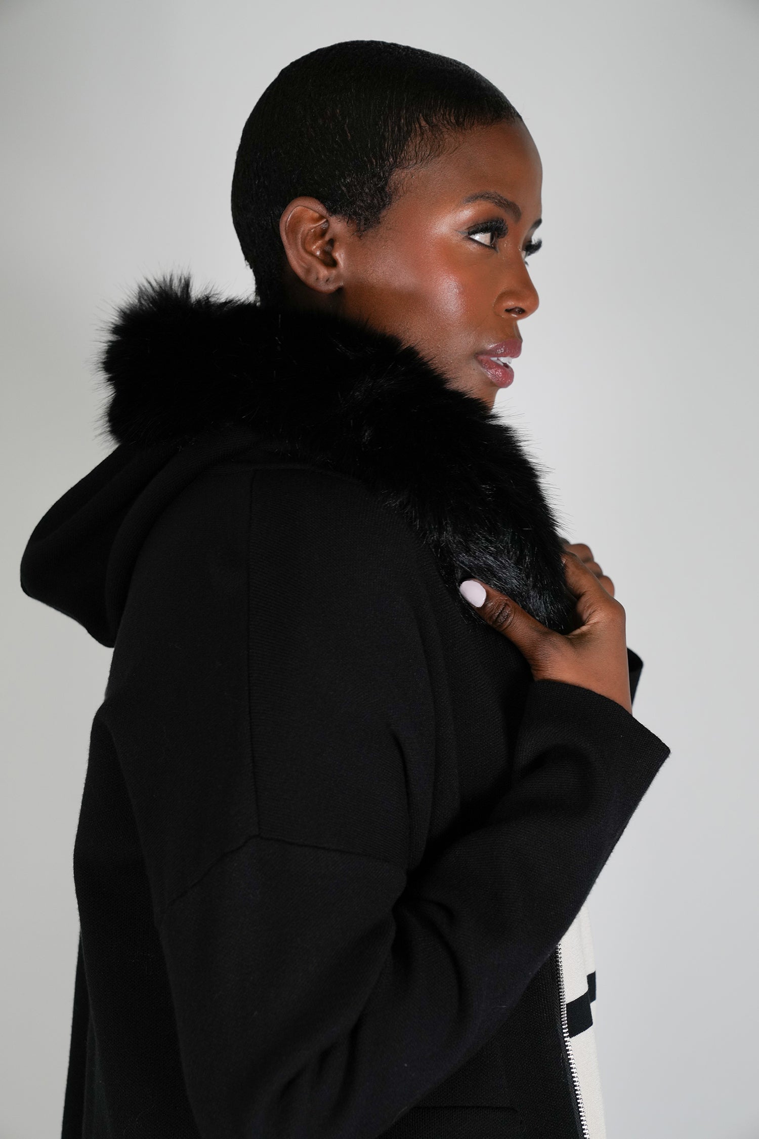 Black Faux Fur Zip Cardigan