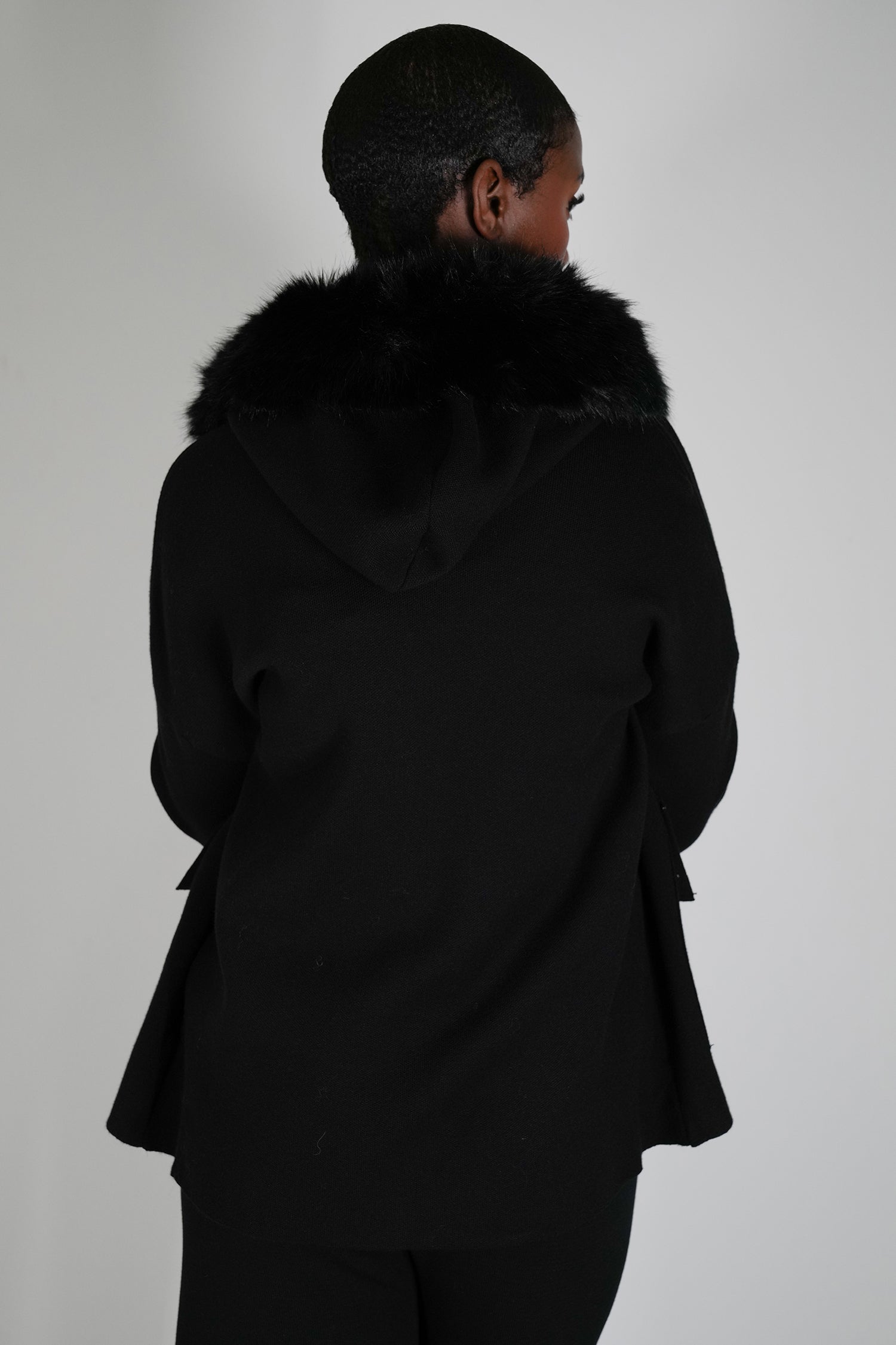 Black Faux Fur Zip Cardigan