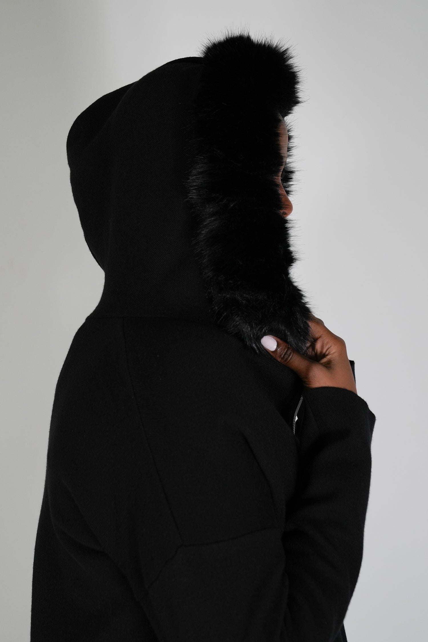 Black Faux Fur Zip Cardigan