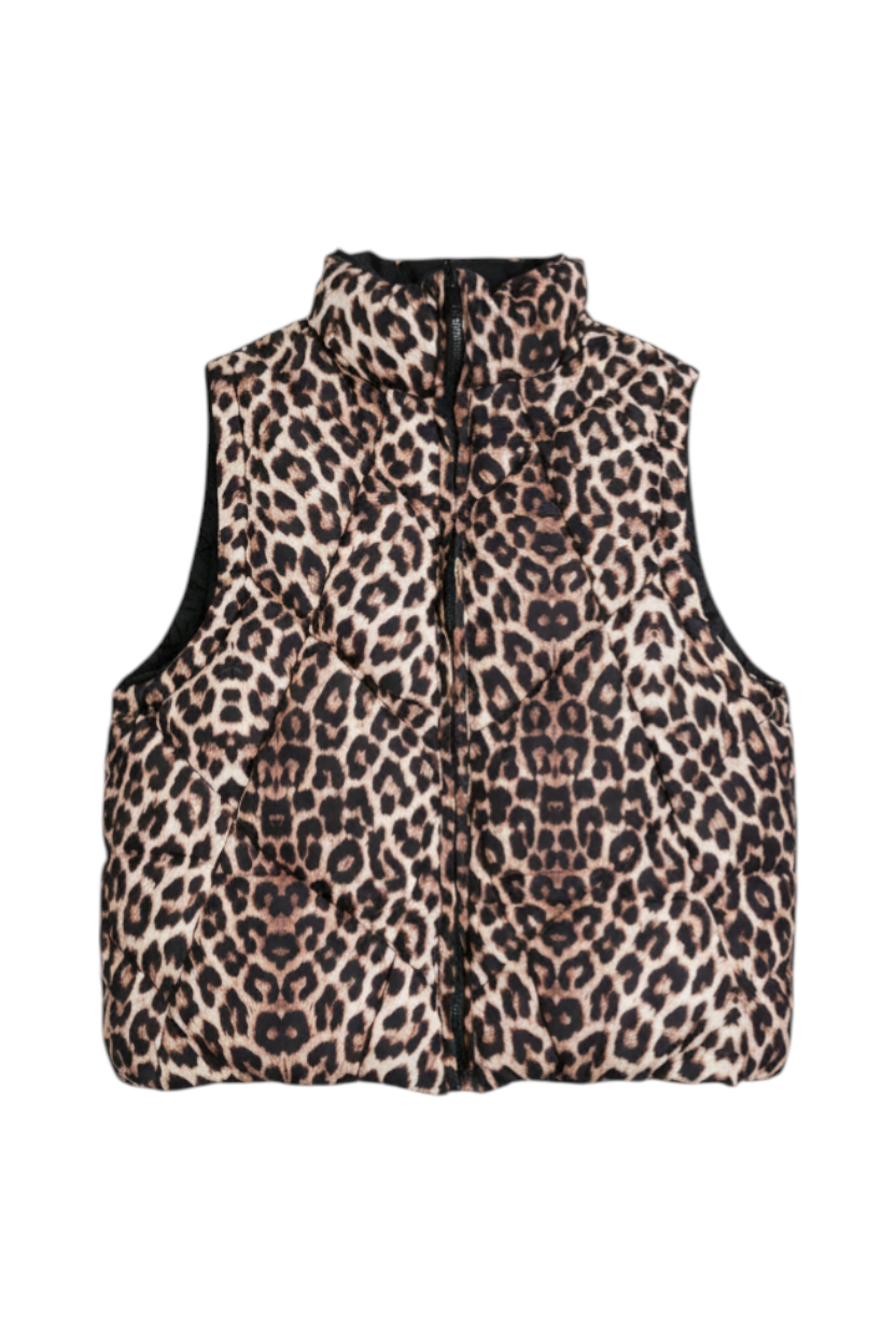 Reversible Leopard Sleeveless Puffer