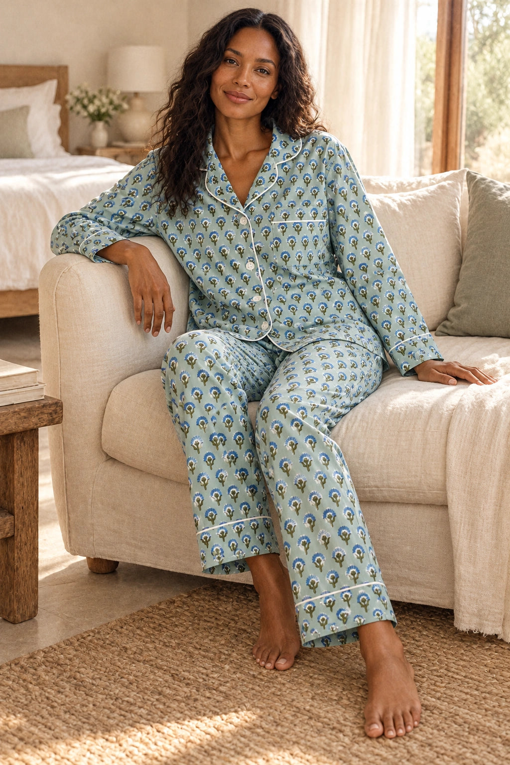 Aqua Printed Cotton Long Sleeve PJ
