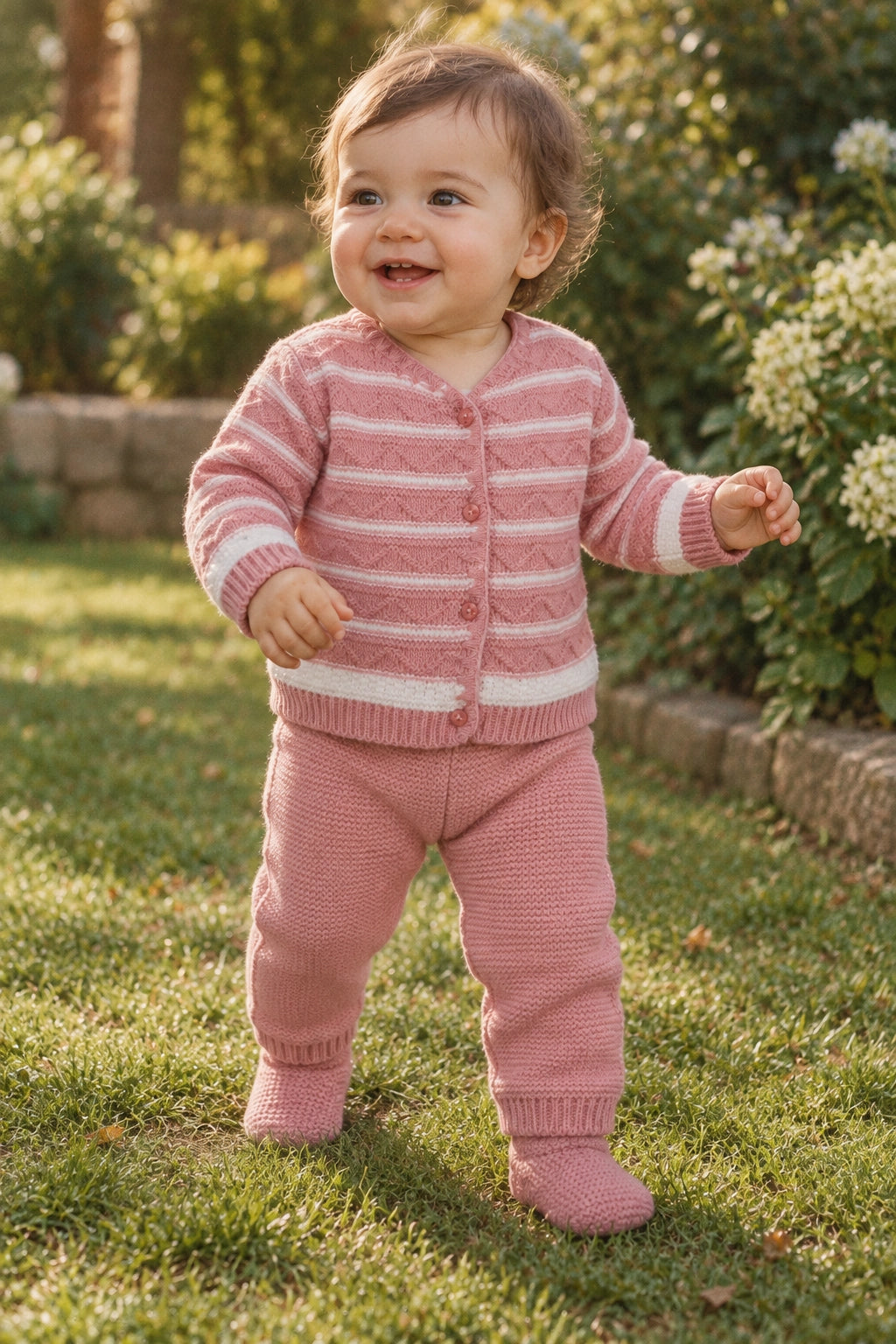 Pink and White Striped Knit Set