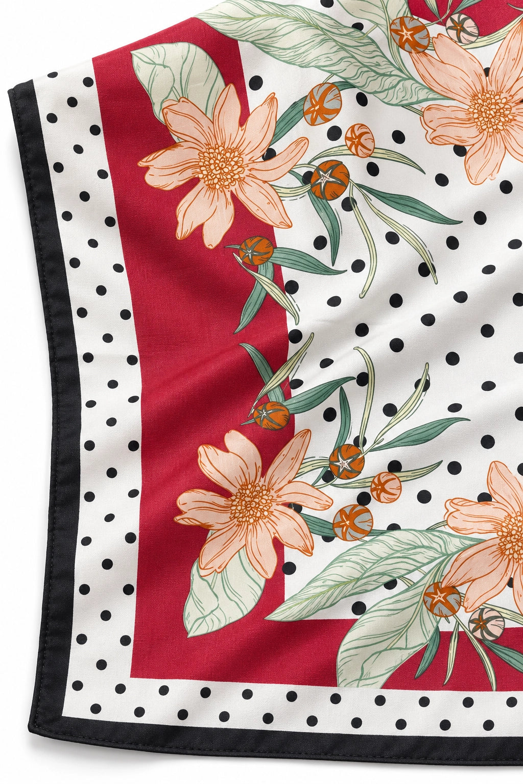 Polka Dot and Floral Silk Scarf