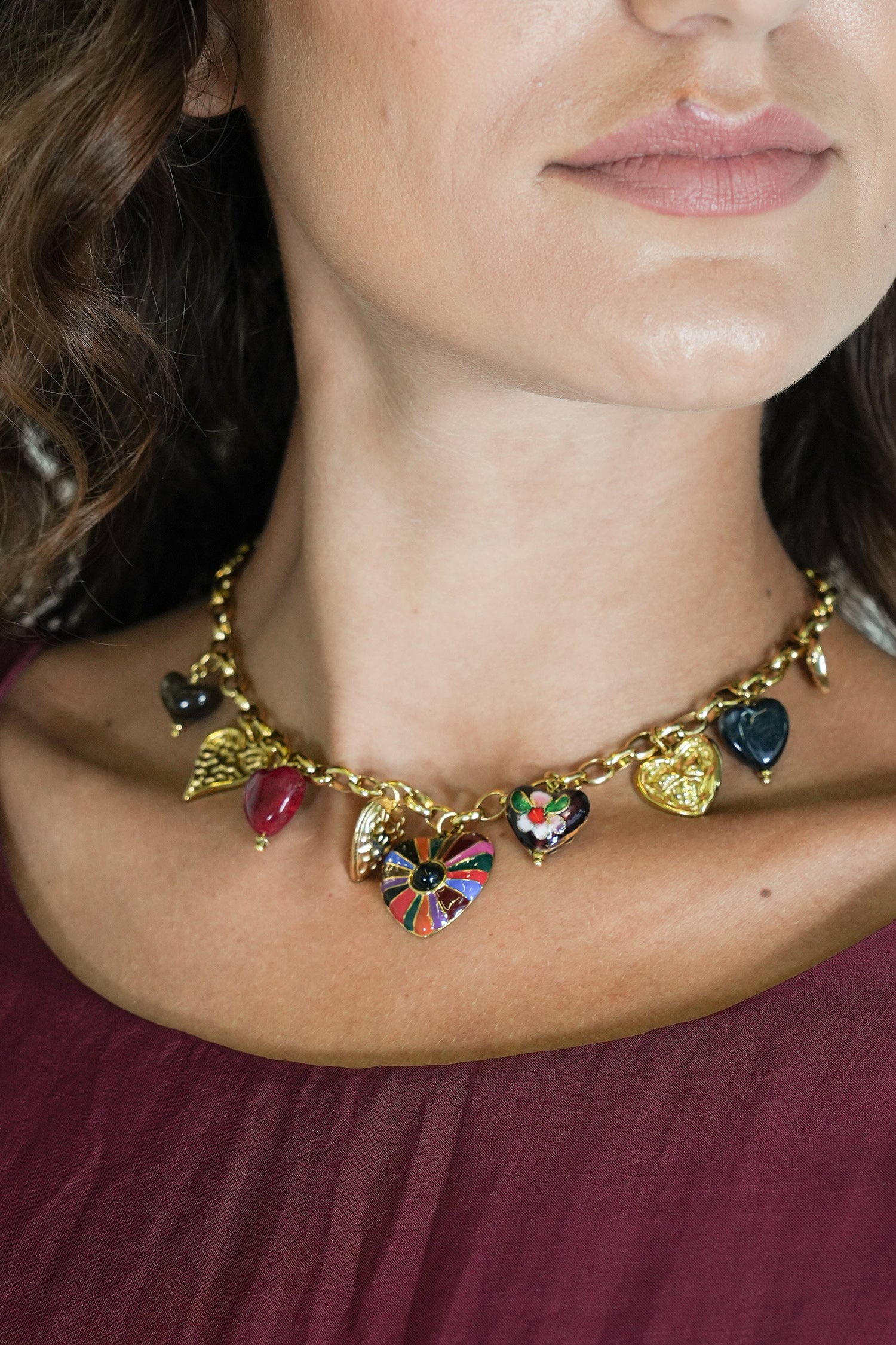 Rainbow heart charm necklace