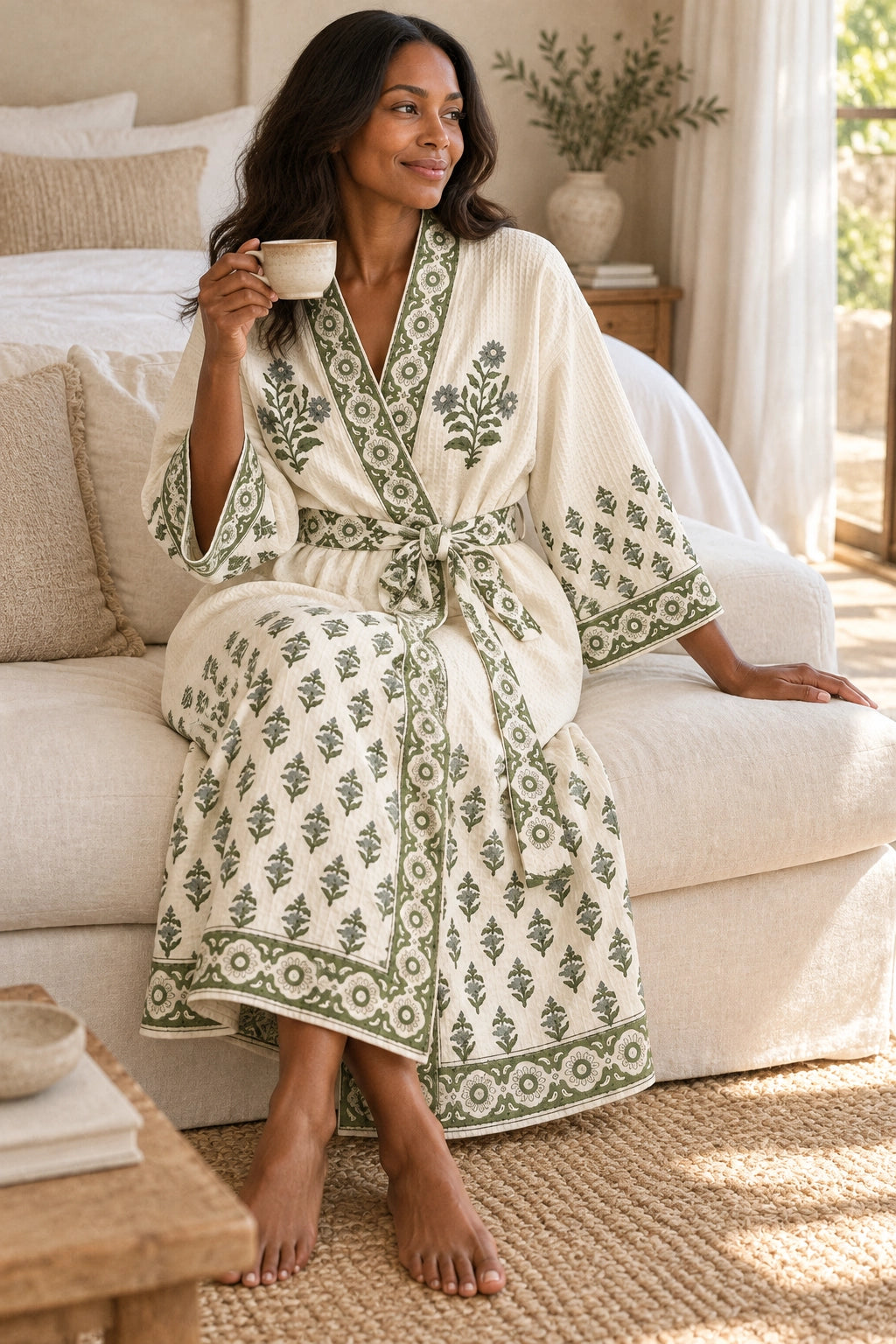 Green Printed Cotton Gown