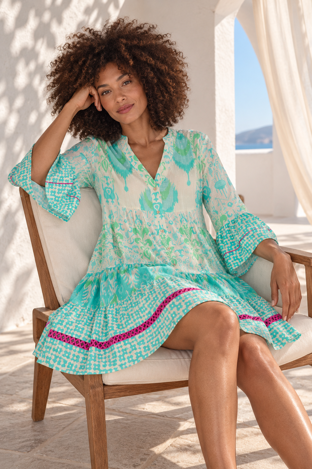 Turquoise Printed Viscose Tunic