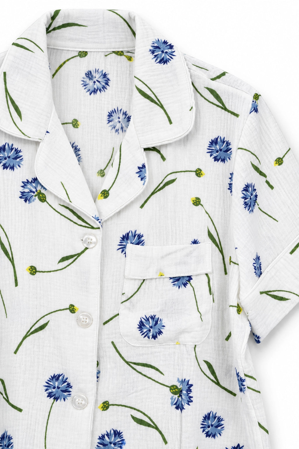White and Blue Floral Cotton Short PJ Set