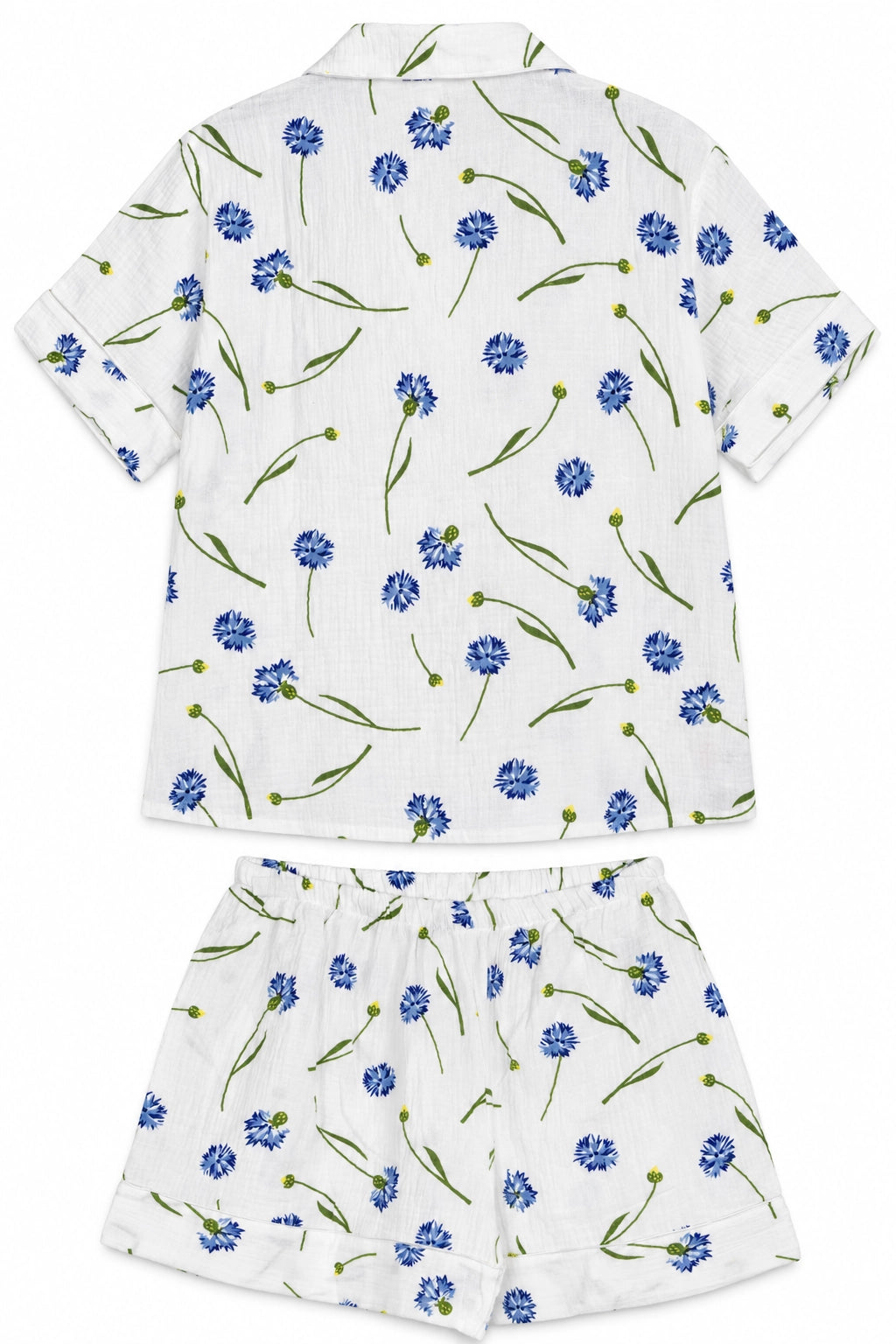 White and Blue Floral Cotton Short PJ Set
