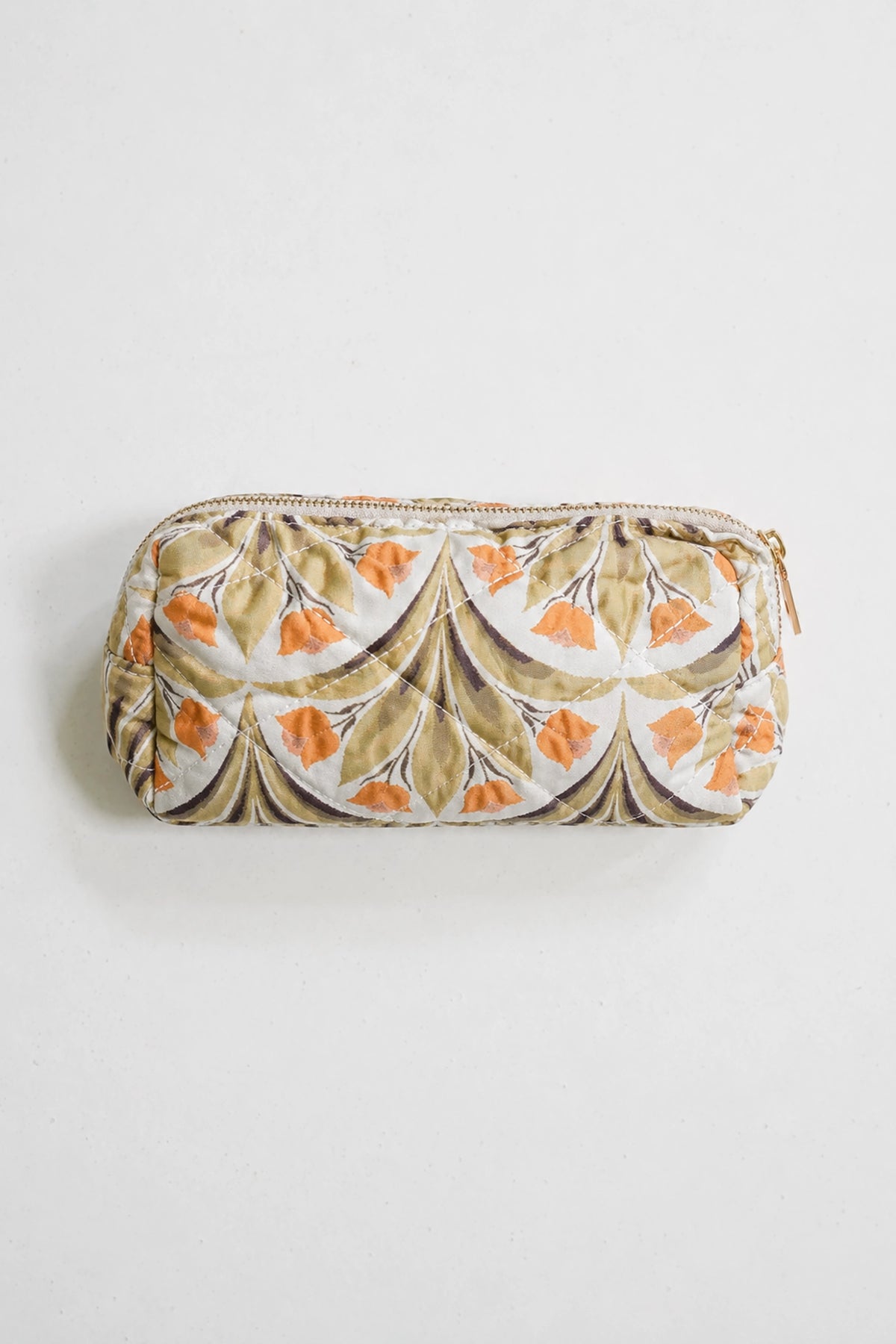 Floral patterned pouch on a white background