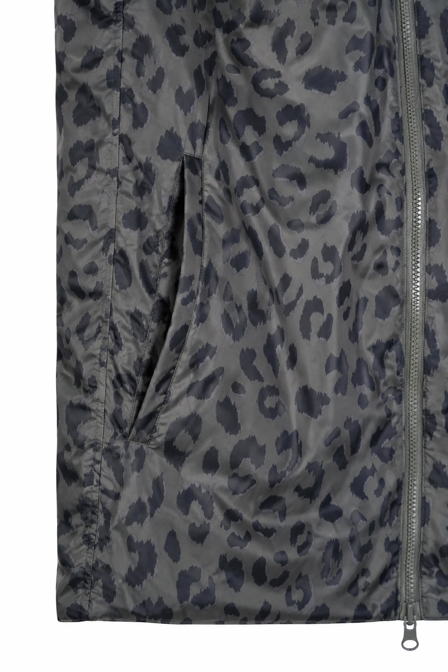 Leopard print jacket with a zipper on a white background