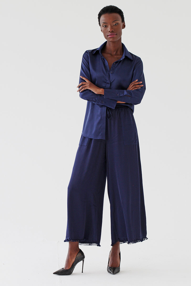 Navy Satin Shirt