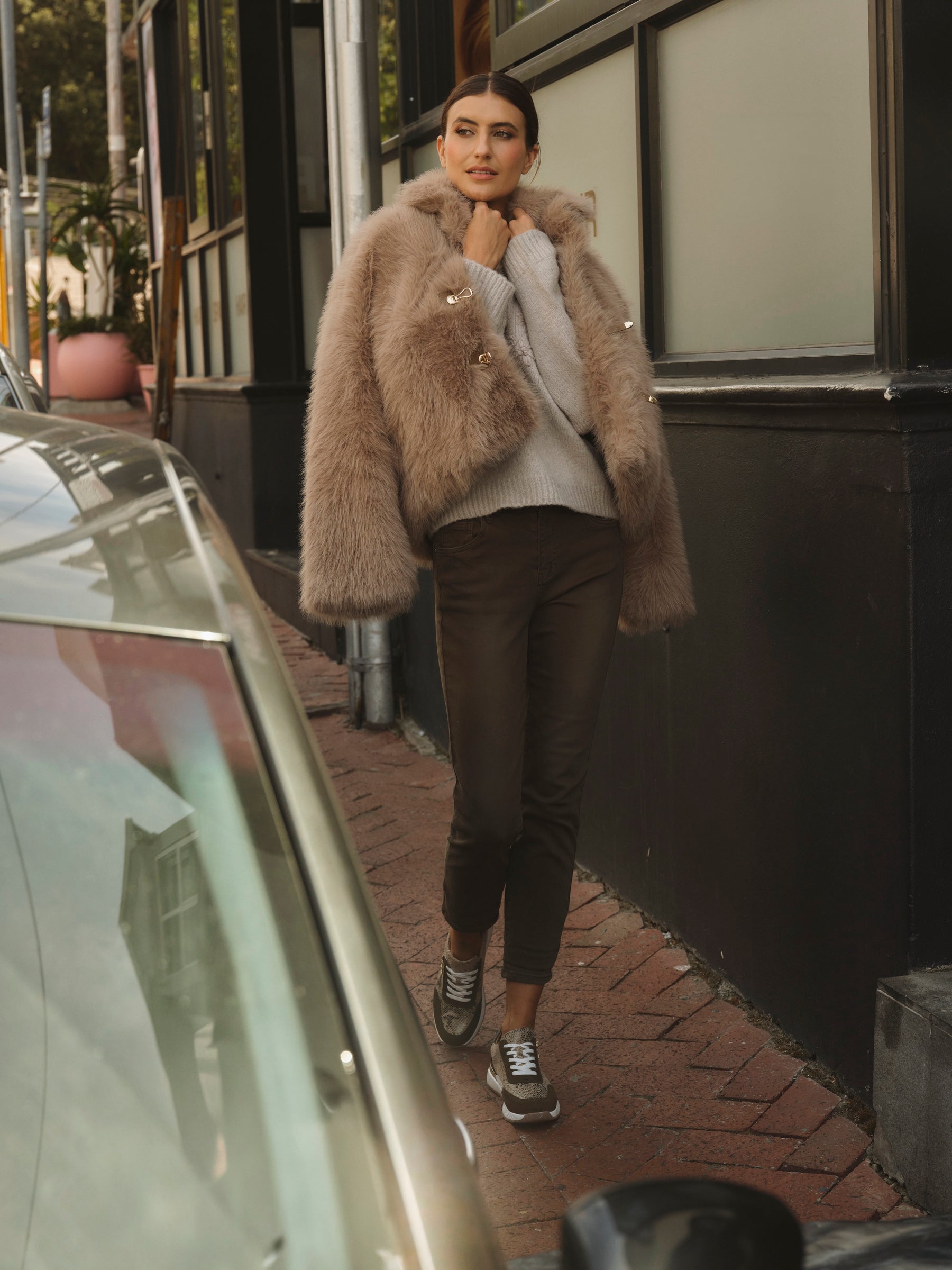 Mocha Toggle Faux Fur Jacket