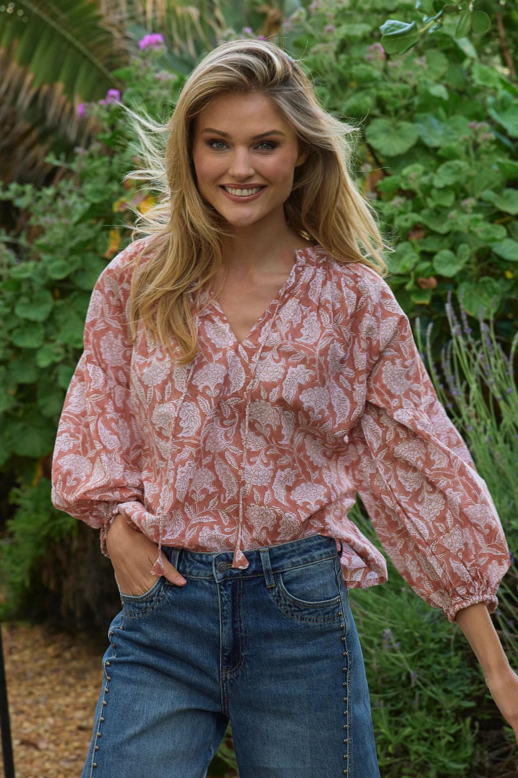 Blush Printed Cotton Blouse