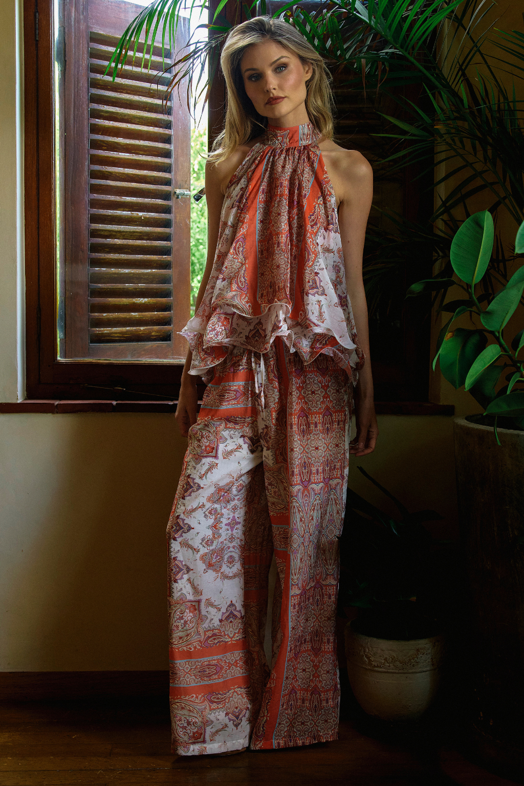 Coral Paisley Pant