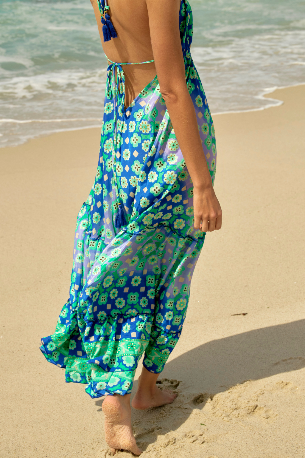 Cobalt and Green Flower Heather Dress
