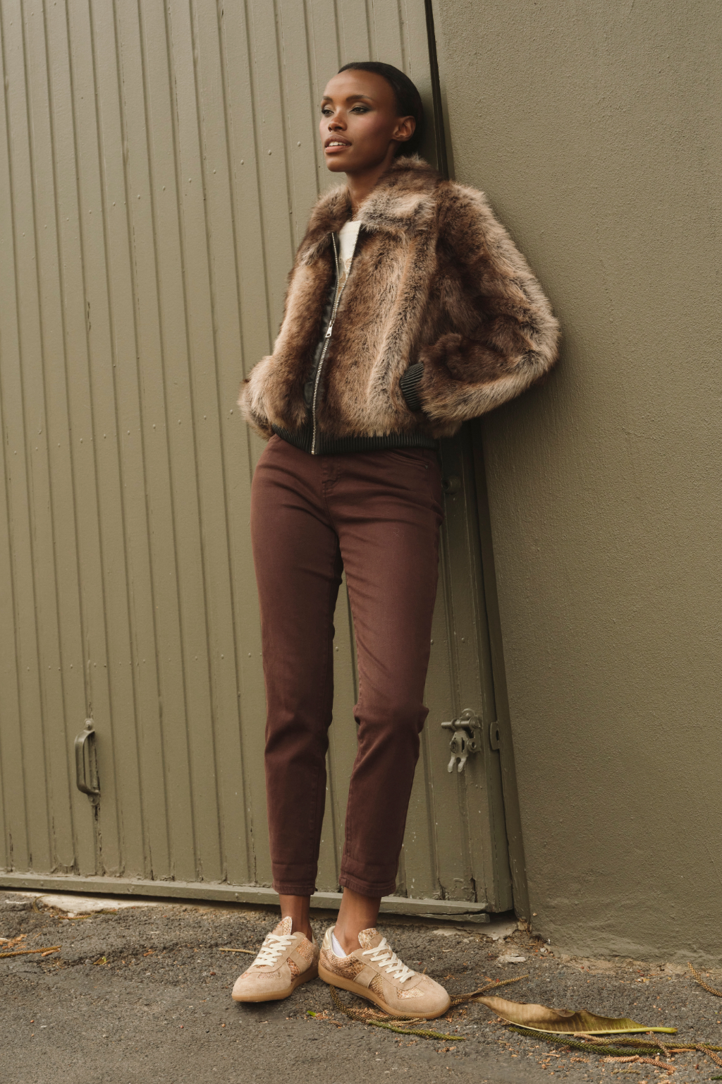 Chocolate Biker Faux Fur Jacket