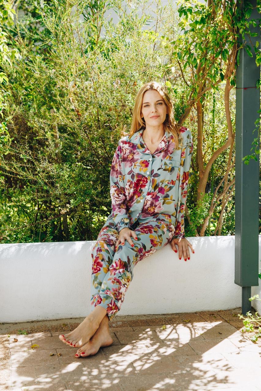 Poppy Divine Tranquil Floral Duck Egg With Plum Long PJ