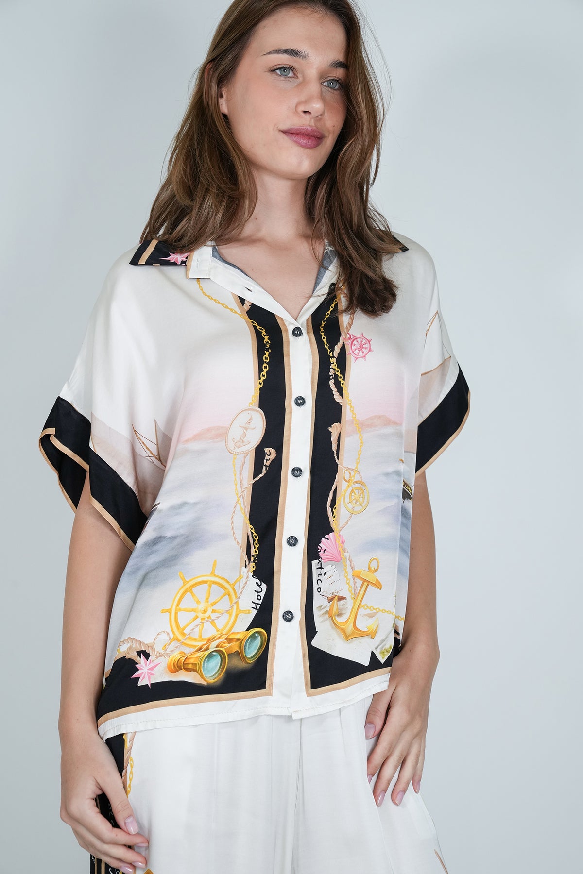 Black Maritime Silk Blend Blouse