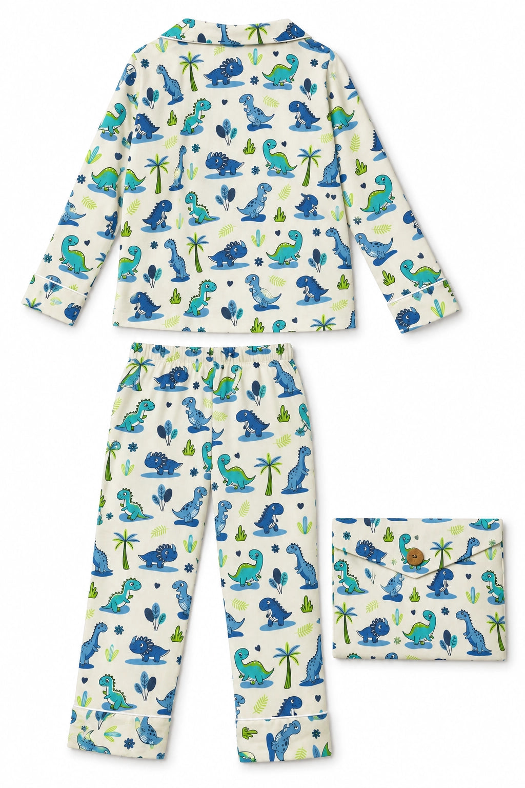 Blue Dino Cotton Long Sleeve PJ