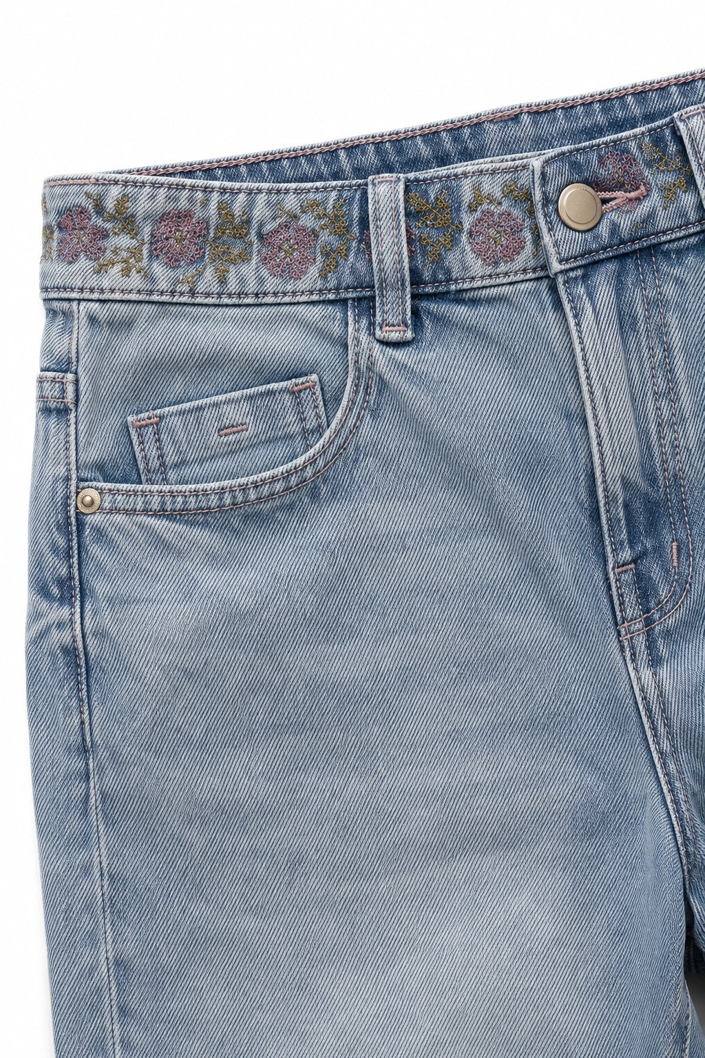 Blue Embroidered Waistband Jean