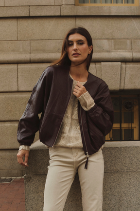 Burgundy bomber jacket
