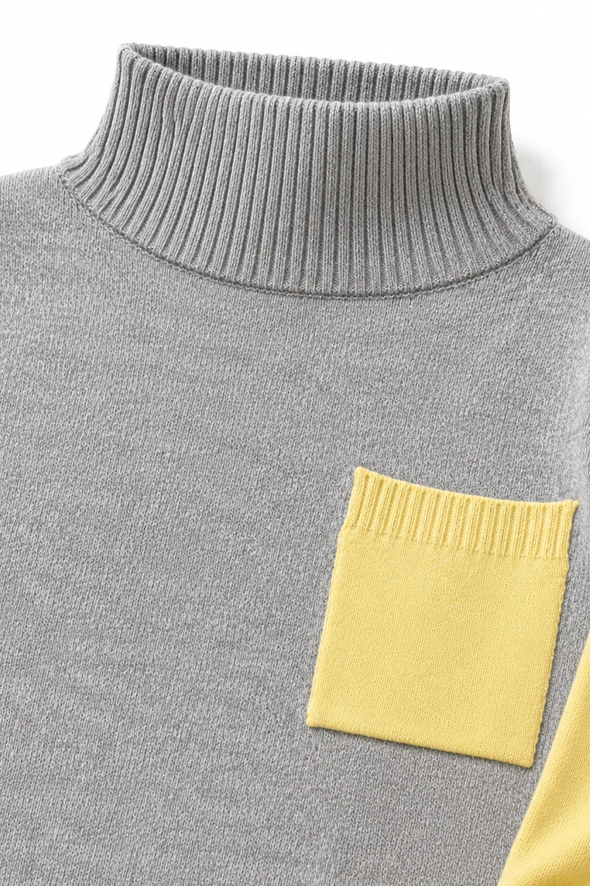 Grey And Butter Yellow Pocket Jumper