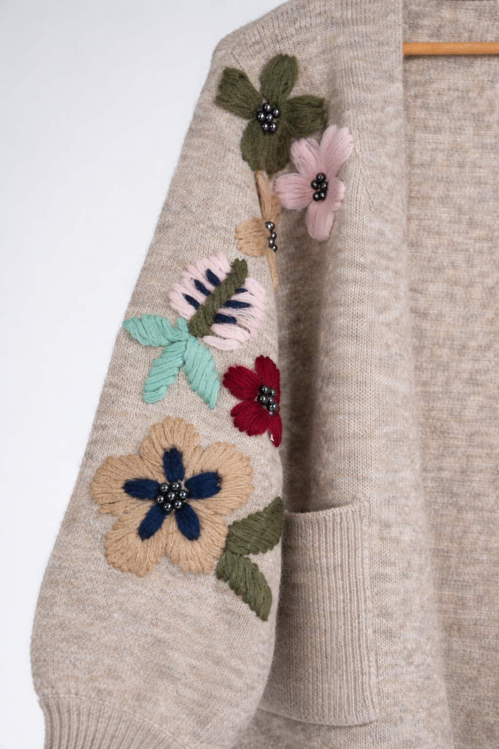 Beige Floral Sleeve Cardigan