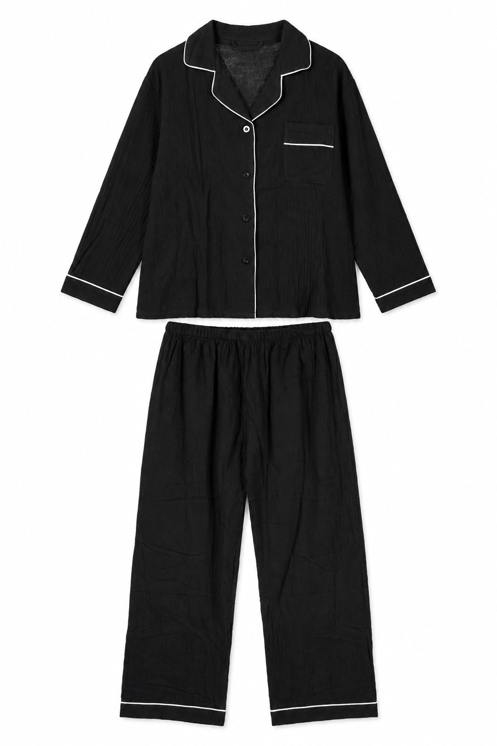 Black Cotton Long PJ Set