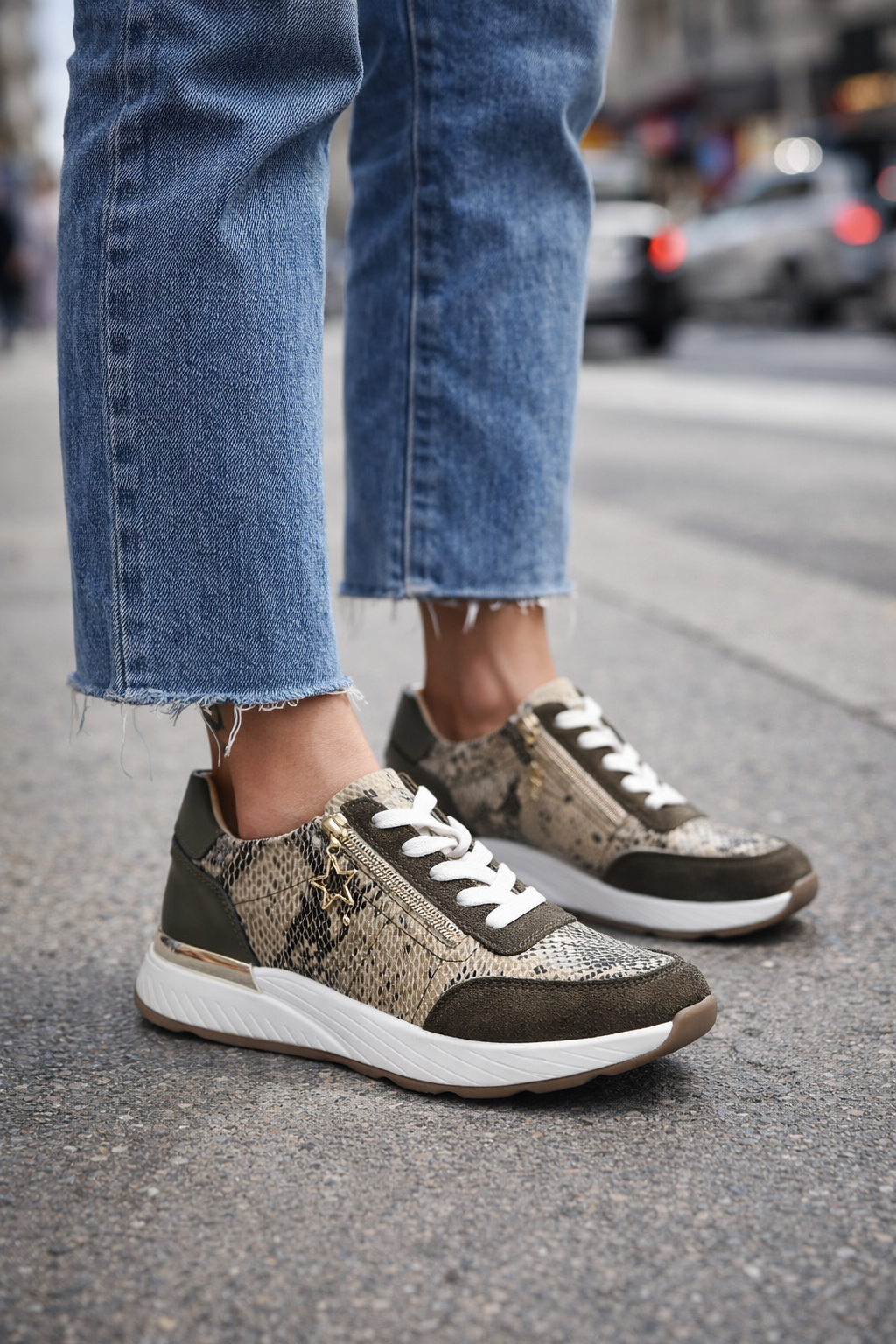 Julz Nina Beige Snake Sneaker