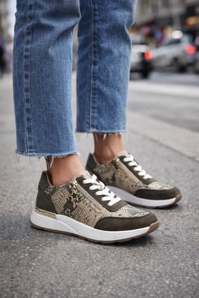 Julz Nina Beige Snake Sneaker