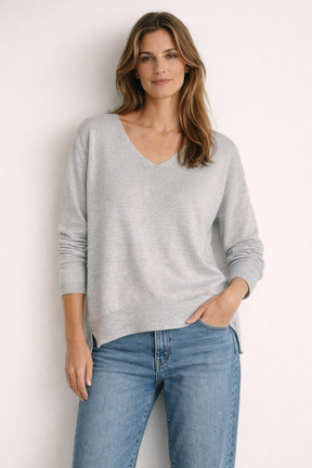 Grey V Neck Shimmer Knit