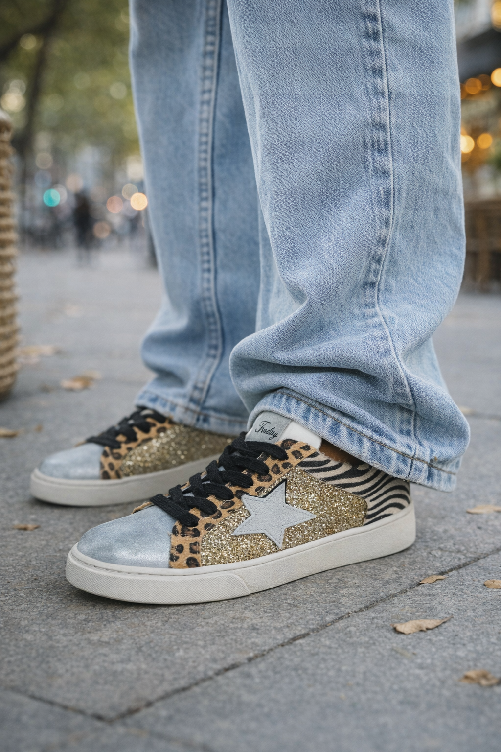 gold glitter and animal print cobalt sneaker 