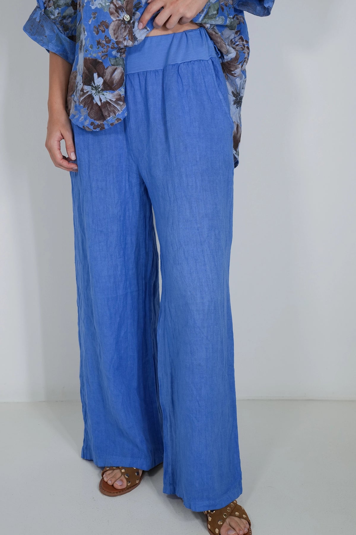 Cobalt Wide Leg Linen Pant