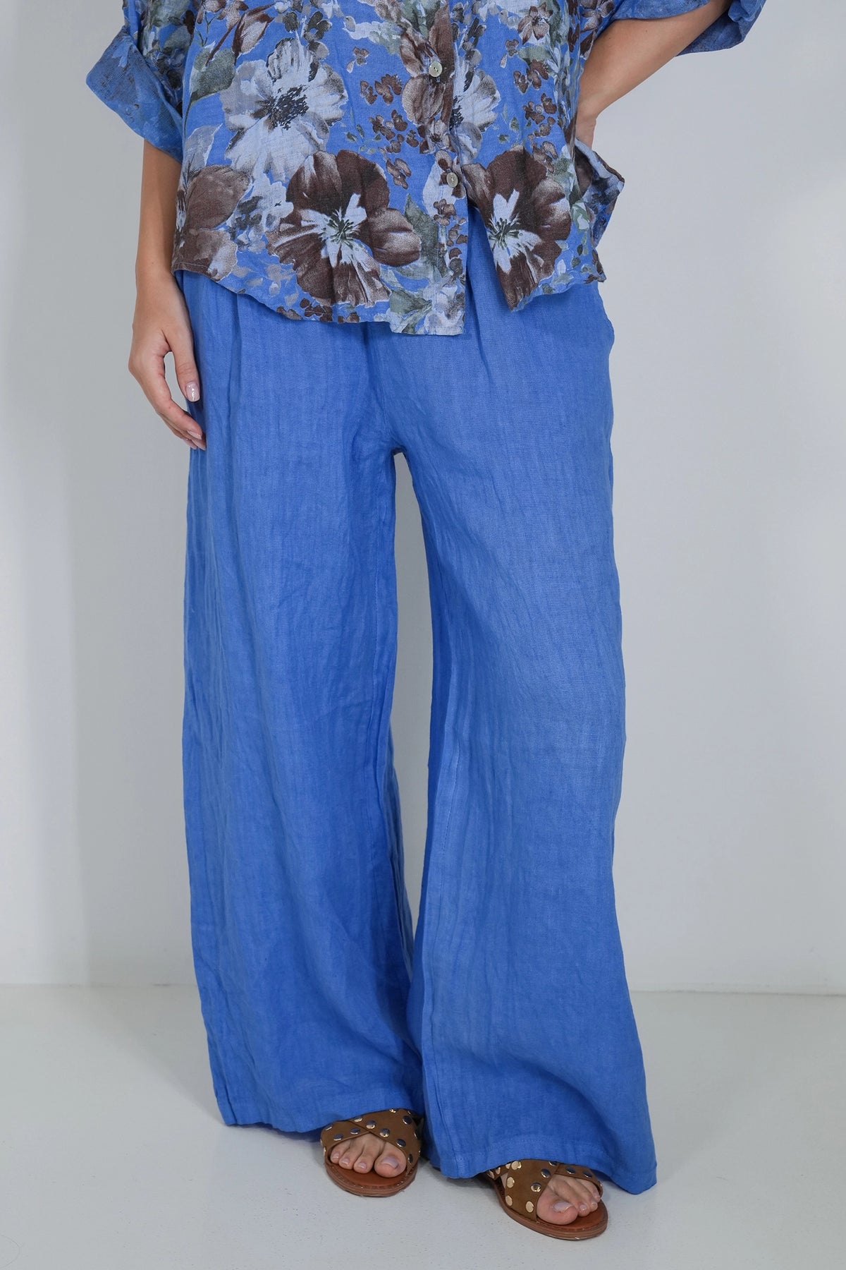 Cobalt Wide Leg Linen Pant