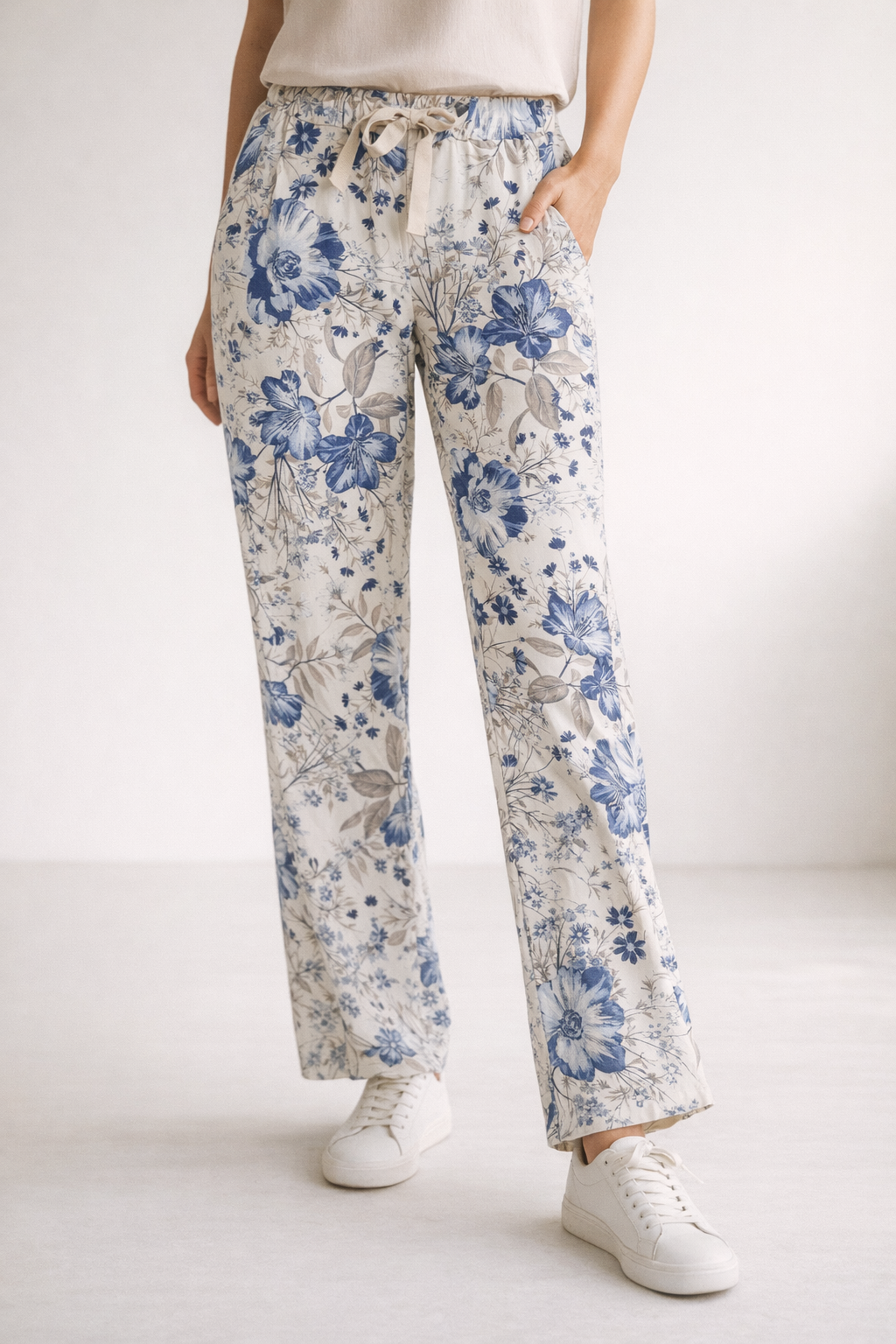 Cream Floral Autumn Pant