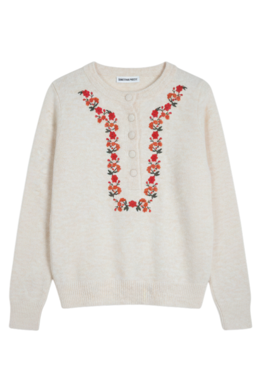 Cream Floral Button Jumper