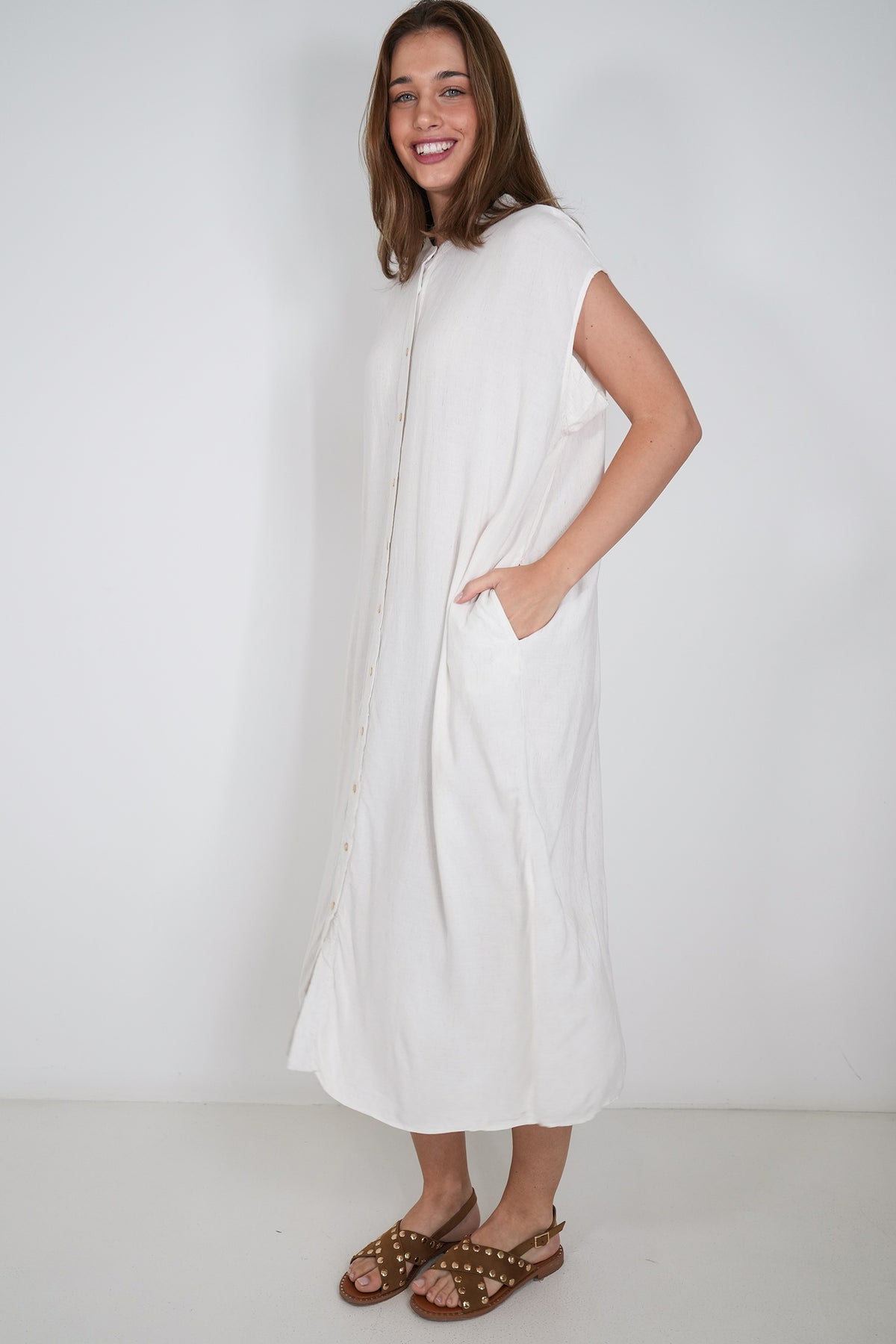 Cream Viscose Alexa Shirt Dress