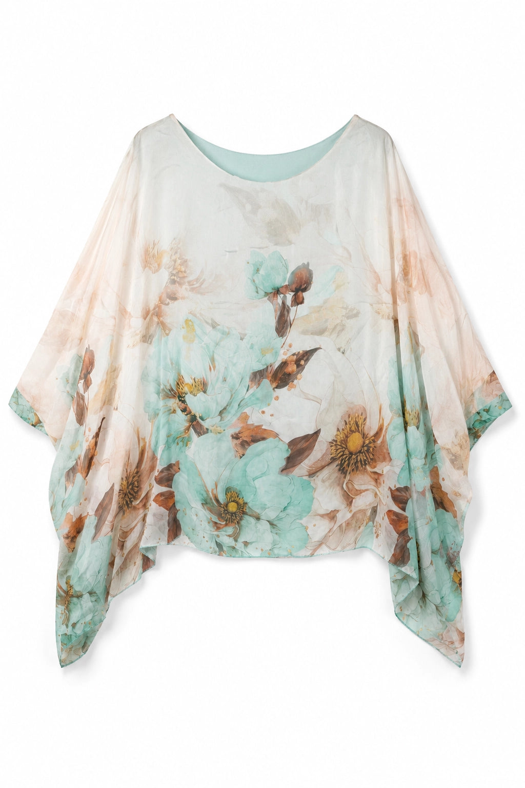 Cream and Aqua Savanna Silk Poncho