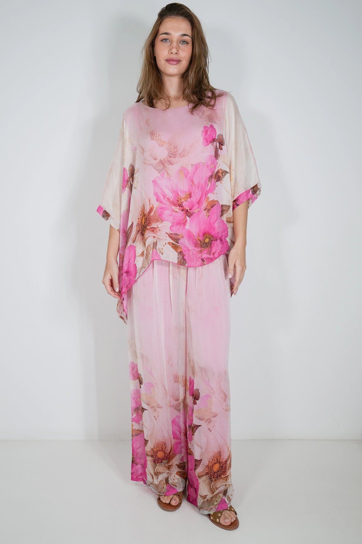 Cream and Cerise Savanna Silk Poncho