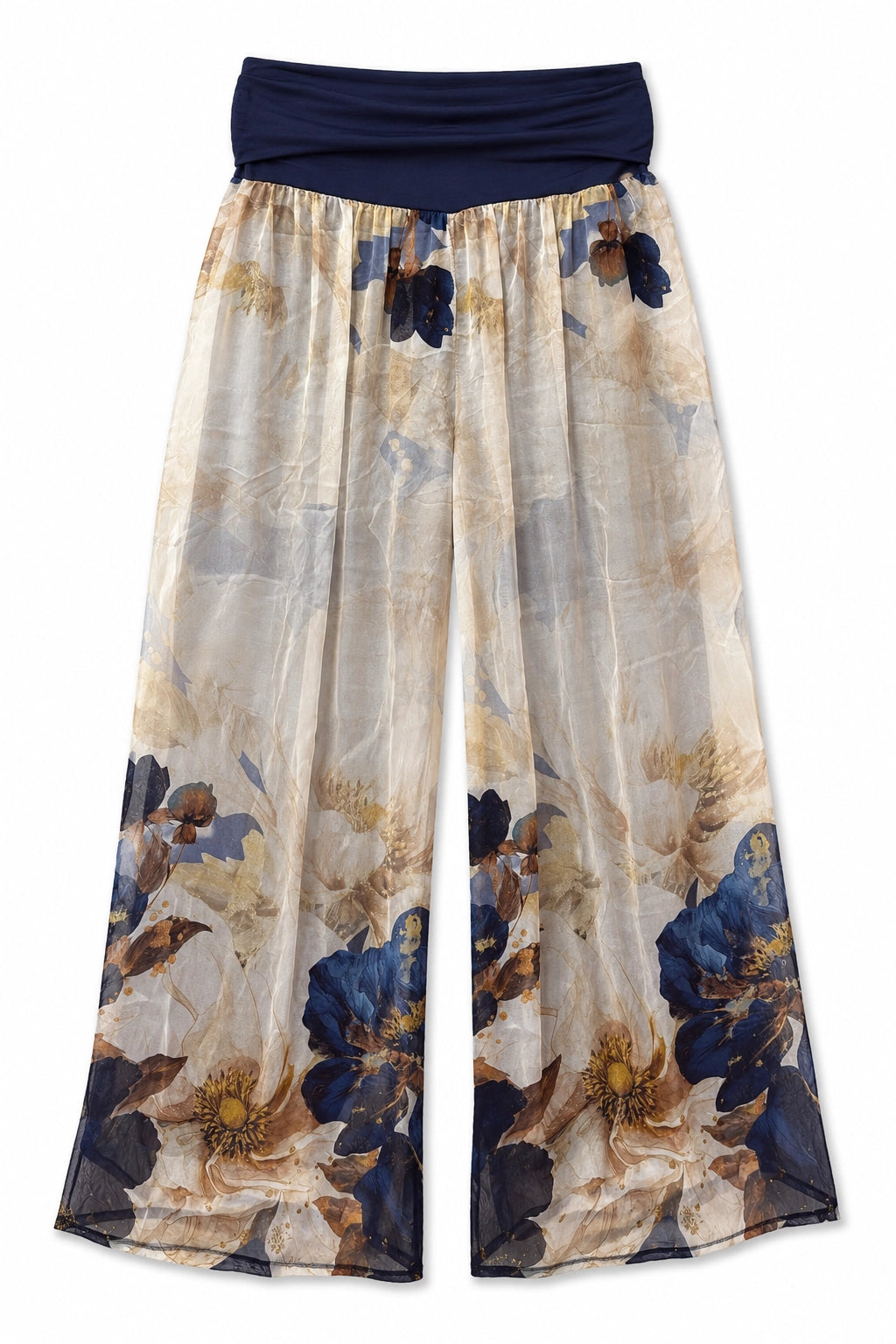 Cream and Navy Savanna Silk Pant