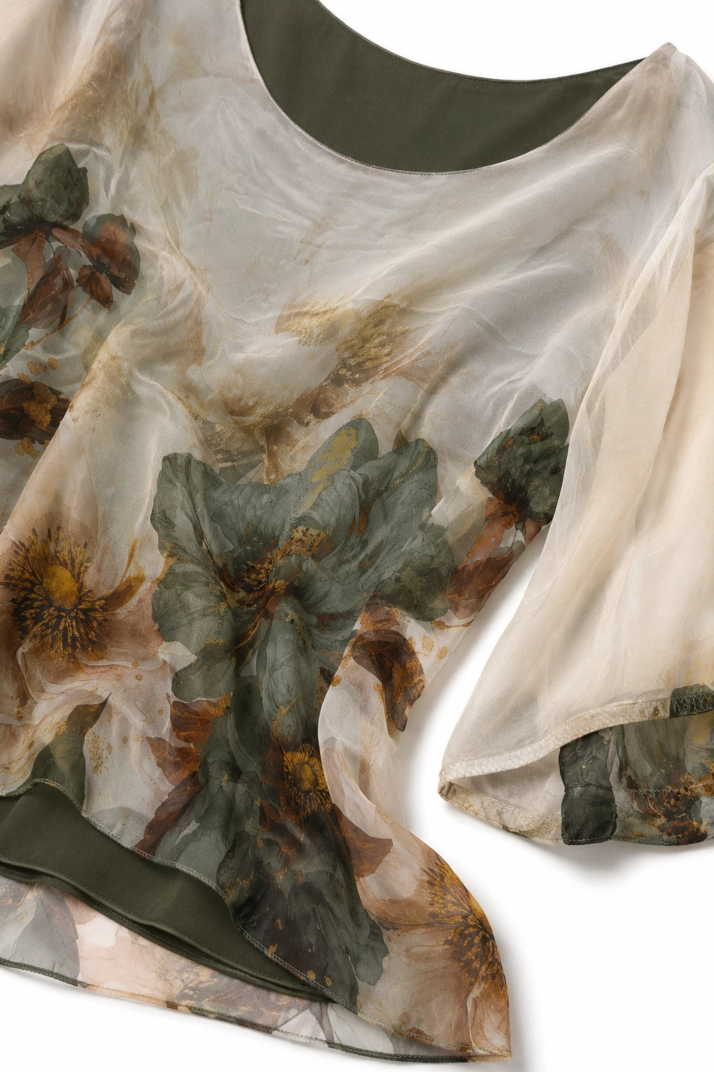 Cream and Olive Savanna Silk Poncho