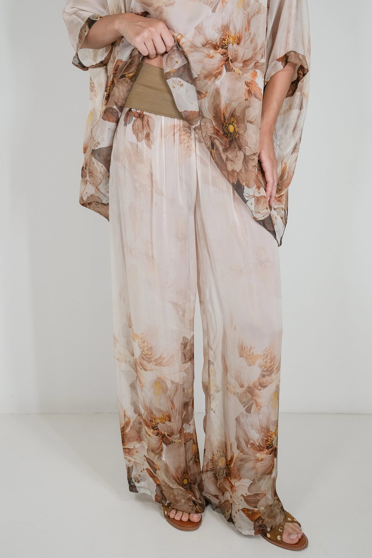 Cream and Taupe Savanna Silk Pant