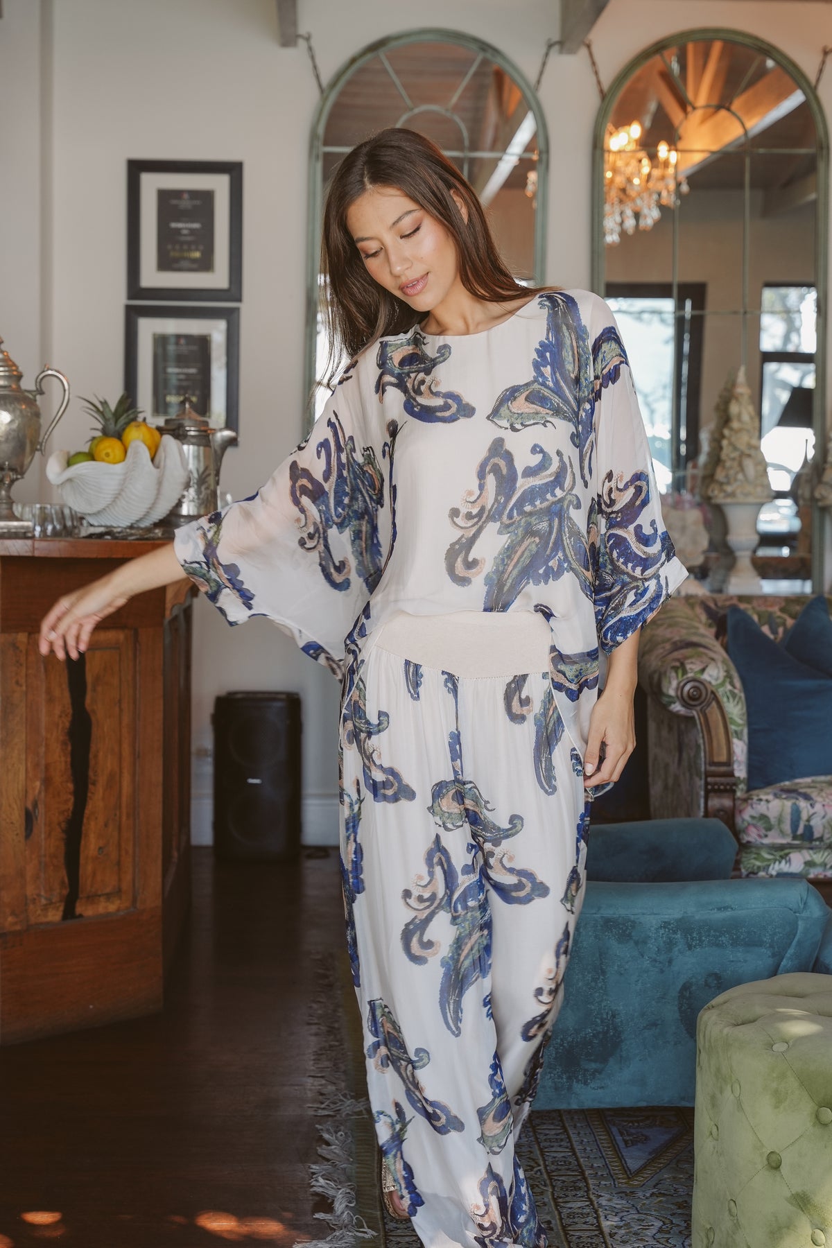 Navy Mary Silk Harem Pant