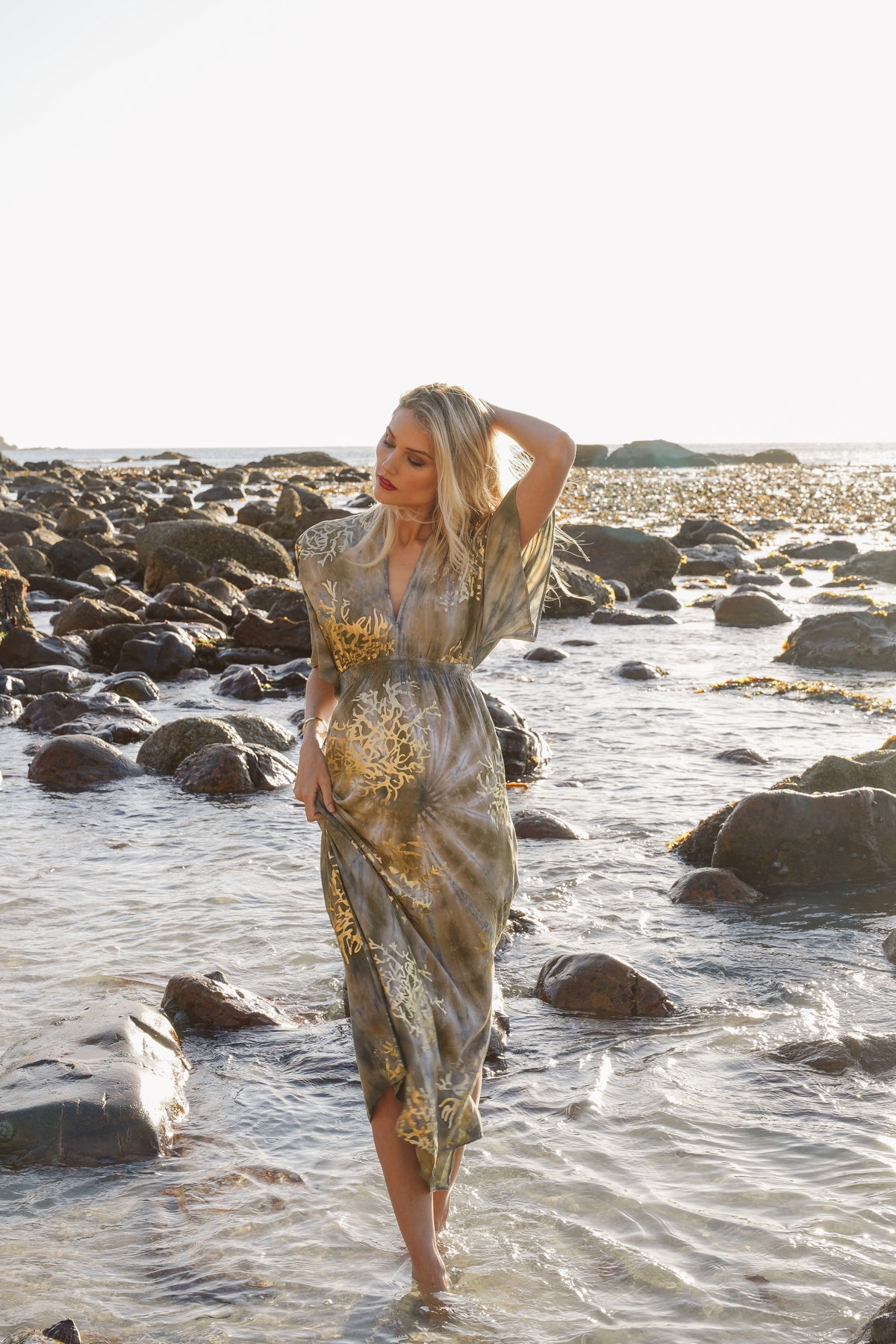 Grey and Gold Coral Resort Dress