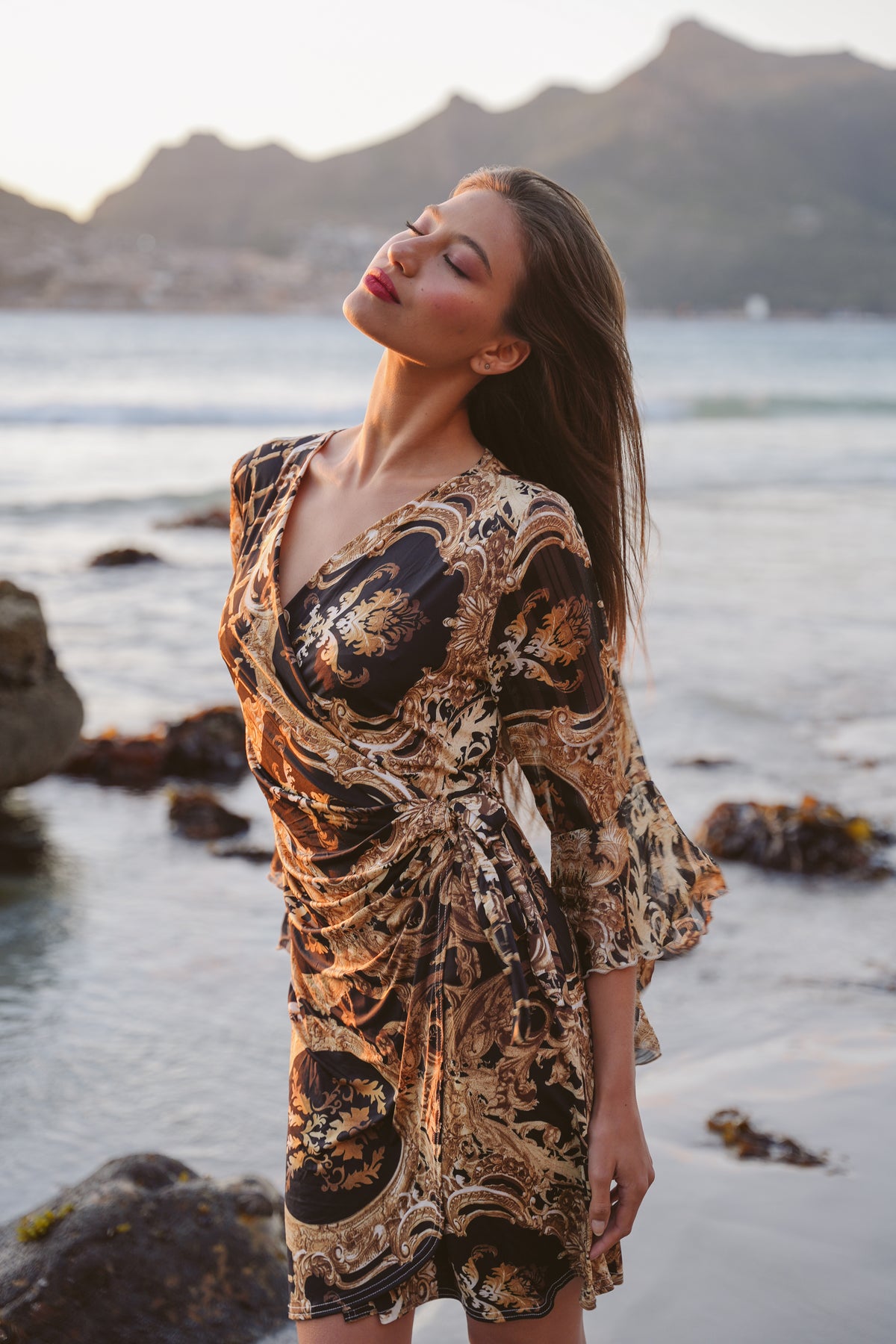 Black and Gold Wrap Eliza Dress