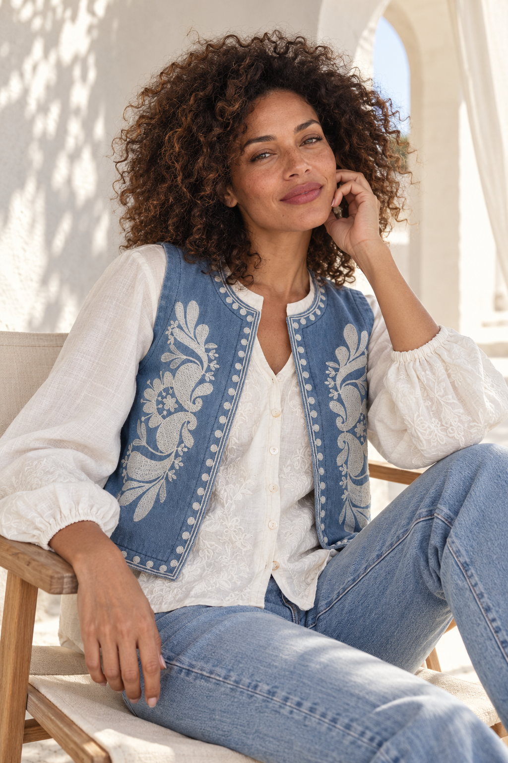 Denim Embroidered Waistcoat