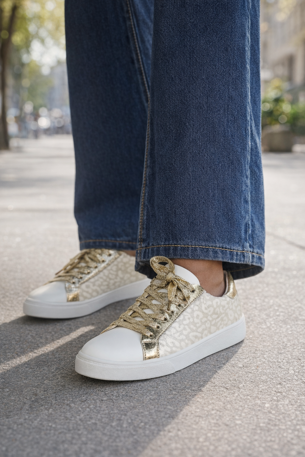 gold and leopard print sneaker 