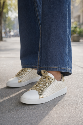 gold and leopard print sneaker 